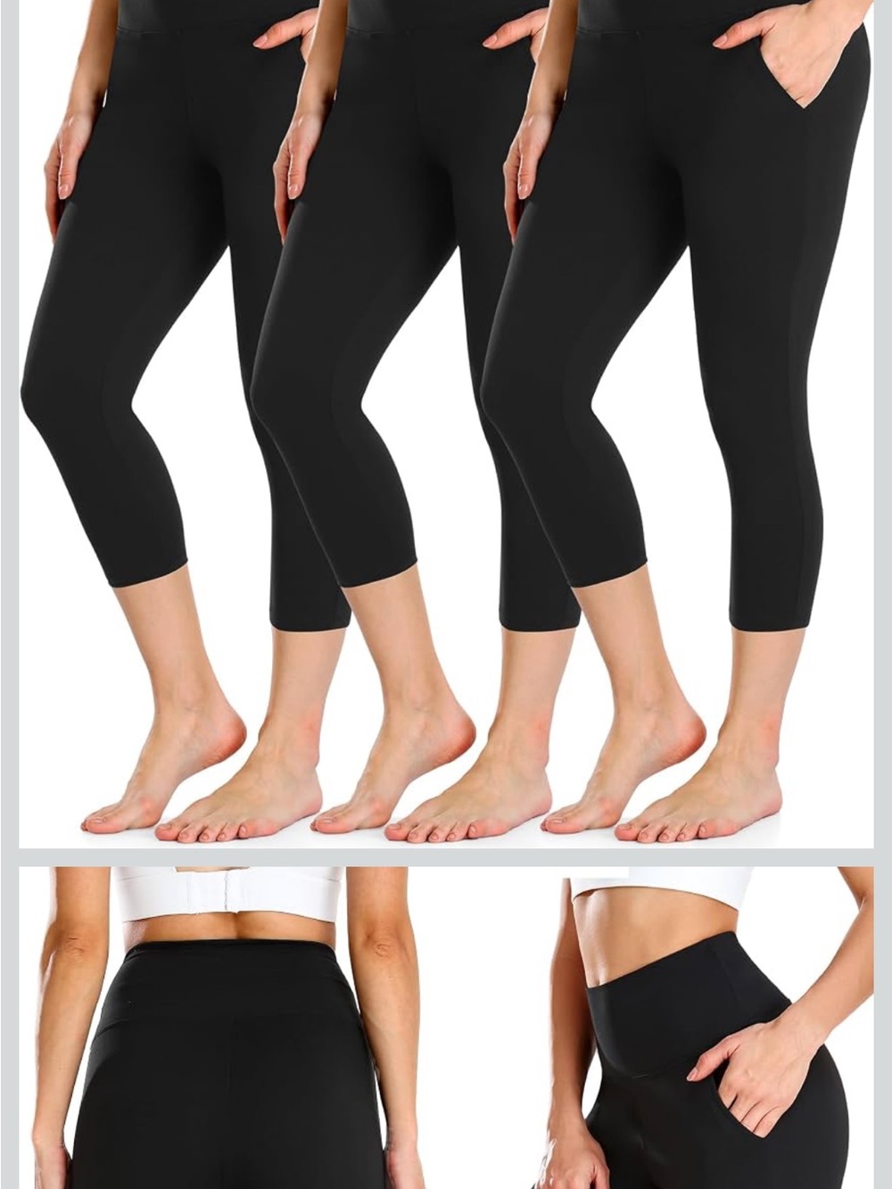 FULLSOFT 3 Pack Capri Leggings for Women - High Waisted Tummy Control Size L-Xl